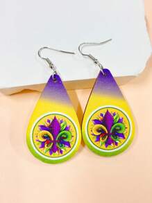 1對木製雕空馬蒂蓋拉斯帽子 & 小丑帽 & 印花口罩垂墜耳環,hip-hop 派對萬聖節女裝戲服配件,完美的朋友約會禮物 - 彩色 - 查看 14