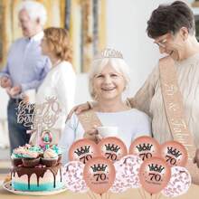 女性生日禮物,包括生日腰帶、生日皇冠、蛋糕上飾品、數碼鋁膜氣球、乳膠氣球、卡牌和蠟燭套裝,顏色為玫瑰金 - 香檳色 - 查看 8