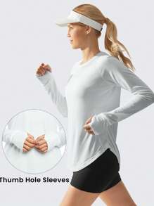 ED3SIZE Women's Raglan Long Sleeve Workout T-Shirt With Thumb Hole - White - View 3