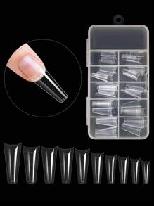 Transforme sus uñas con 100 piezas de resina de mezclilla en caja transparente uñas postizas extendidas para mujeres y niñas - transparente - Ver 4