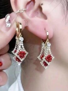 1對閃閃發光的玫瑰花設計耳環,女性日常配飾,禮品珠寶 - 耳圈 - 查看 4