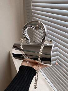 Pequeño bolso de mano de acrílico plateado con apariencia metálica, bolso cruzado de moda y estilo, para vestir funky, punk y urbano