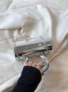 Pequeño bolso de mano de acrílico plateado con apariencia metálica, bolso cruzado de moda y estilo, para vestir funky, punk y urbano