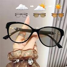 1 件女士心形时尚眼镜现代简约风格变色时尚眼镜 - 黑色 - 查看 9