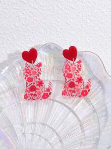 1pair New Valentine's Day Acrylic Earrings, Love Cat Earrings, Fashionable Ear Accessories For Women - Multicolor - View 4