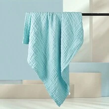 新生兒紗布浴巾套裝,包括 3 件（粉紅色 X1、白色 X1、藍色 X1）厚實柔軟浴毯、吸水包覆床單和床上用品毯子 - 藍色 - 查看 1