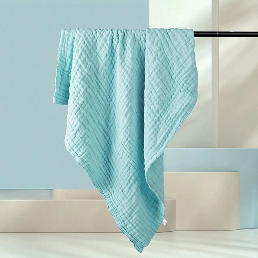 新生兒紗布浴巾套裝,包括 3 件（粉紅色 X1、白色 X1、藍色 X1）厚實柔軟浴毯、吸水包覆床單和床上用品毯子 - 藍色 - 查看 1