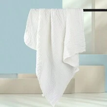 新生兒紗布浴巾套裝,包括 3 件（粉紅色 X1、白色 X1、藍色 X1）厚實柔軟浴毯、吸水包覆床單和床上用品毯子 - 藍色 - 查看 2