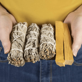 1pc White Sage + 1pc Peruvian Holy Wood Combination Bundle Set, Purification, Stress Relief, Meditation, Ritual, Yoga And Gift Gifts Birthday Graduation