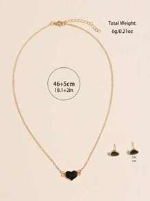 Bộ 5 chiếc đồng hồ nữ thời trang thường ngày dây da Pu dành cho nữ đồng hồ thạch anh kèm vòng tay hình trái tim màu đen, vòng cổ, khuyên tai ngày lễ tình nhân - màu đen - Xem 6