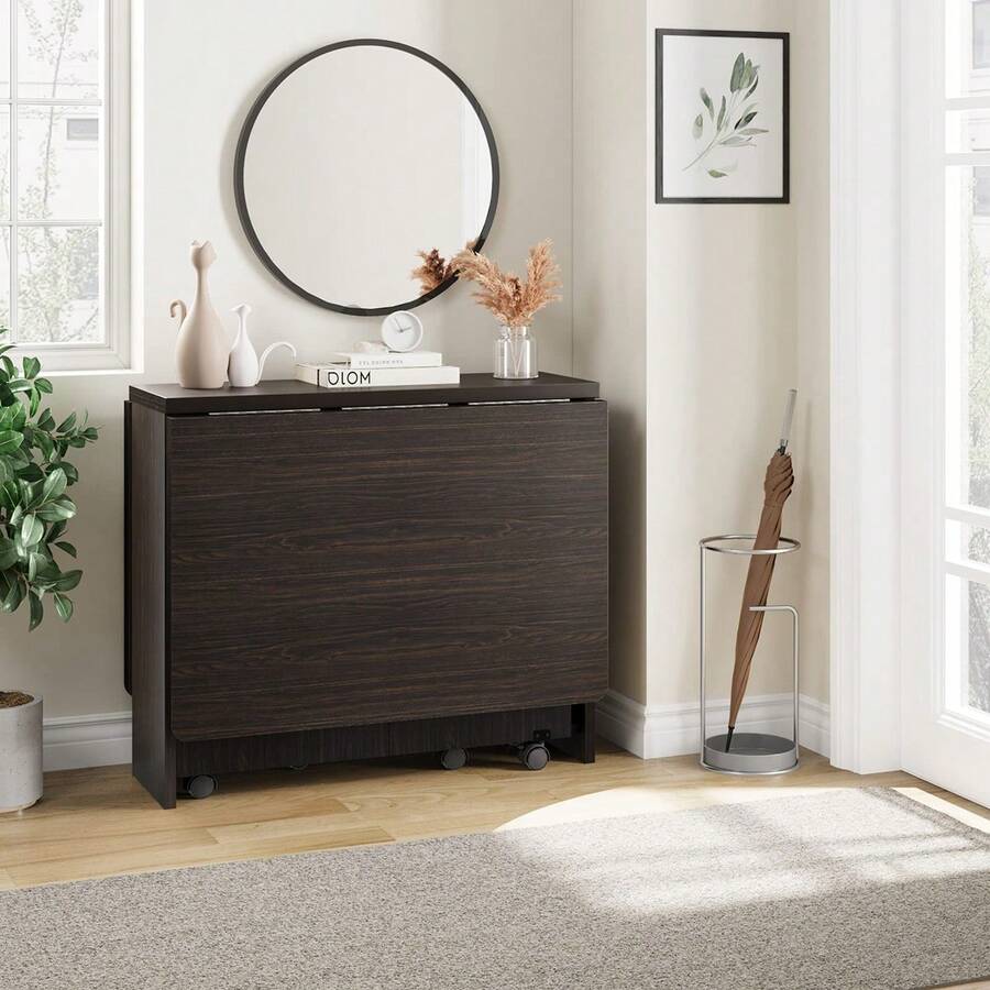 Space Saving Folding Dining Table With 2 Tier Storage-Extendable Drop ...