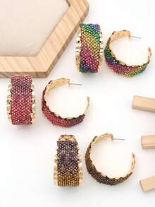 3對beverly貴婦風格彩色金屬吊墜耳環,粉紅色、香檳色鑽石為女性、女孩派對的禮物 - 彩色 - 查看 1