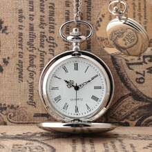 1pc Vintage Pocket Watch With Smooth Roman Numerals Surface, Quartz Movement, Glass Mirror And Alloy Circular Case For Women, Retro Style For Students - Silver - View 1