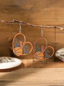 1對波西米亞風格的木製心形豹紋字母足球籃球棒球形耳環,適合女性時尚運動啦啦隊派對 - 彩色 - 查看 6