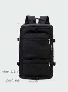 Large-Capacity Shouldered Simple Waterproof Double-Back Duffel Bag, School Bag, Portable, Laptop Compartment, Large Capacity, For Teen Girls Women College Students, College, Middle School, High School, Outdoors, Travel, Outings, Elementary School, Office, Fashion Bookbag With Pencil Pouch - Black - View 5