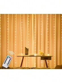 1pc Usb Powered Colorful Ice Strip Lights With Copper Wire, Remote Control, Hooks For Holiday, Wedding, Bedroom And Curtain Decoration - Yellow - View 1