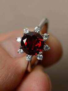 1pc Fashionable Sunflower & Cubic Zirconia Women's Decorative Ring Suitable For Wedding, Party, Daily Wear - Red - View 2