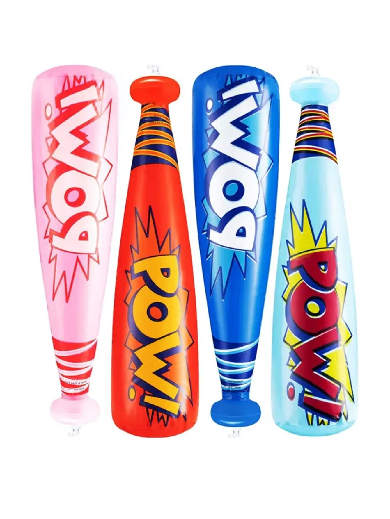 [Random Stripe Pattern]4pcs Inflatable Baseball Bat, Extra Large Sports Toy, Carnival & Birthday Party Prize, Baseball Theme Party Supplies & Fun Toys - Red - View 1