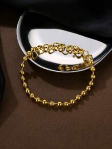 ZG YING ZHOU ZGYZ 1pc Fashionable Stainless Steel 18K Gold Color Small Bead Chain Bracelet, Unisex, Versatile For Nightclub, Wedding, Banquet, Style Black Small Ball Bead Strand Bracelet