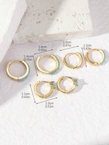 6pcs Unique & Stylish Blue-Turquoise Inlaid Earrings Set, Valentine's Day Decoration Gift For Women - Yellow Gold - View 6