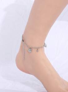 1個個性化不鏽鋼愛心吊墜和小球珠踝鍊適合女性日常佩戴 - 心形 - 查看 3