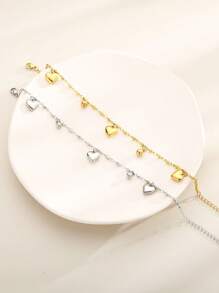 1個個性化不鏽鋼愛心吊墜和小球珠踝鍊適合女性日常佩戴 - 心形 - 查看 2