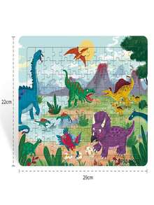 厚紙板拼圖104塊卡通恐龍形拼圖遊戲,腦筋急轉彎玩具,絕佳禮物 - 藍色 - 查看 3