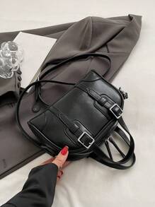 1pc (8.2in*5.5in*2.3in) PU Leather Shoulder Bag, Crossbody Bag, Handbag, Stylish, Scratch Resistant, Petite & Cute, Suitable For Women Everyday, Dating, Adjustable Shoulder Strap, Elegant & Casual , Office Bag - Black - View 6