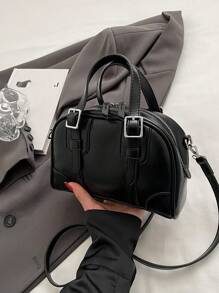 1pc (8.2in*5.5in*2.3in) PU Leather Shoulder Bag, Crossbody Bag, Handbag, Stylish, Scratch Resistant, Petite & Cute, Suitable For Women Everyday, Dating, Adjustable Shoulder Strap, Elegant & Casual , Office Bag - Black - View 3