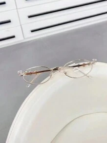 1pc European And American Fashionable Glasses With Small Ellipse Frame, Rhinestone Inlaid For Computer Reading Gaming TV Phones Glasses Accessories For Women