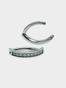 1入歐美風格g23鈦合金肚臍環,配有寶石,適合女性日常佩戴 - 銀色 - 查看 2