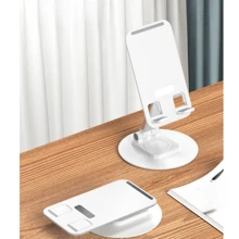 1入360°摺疊旋轉手機支架,擴展式圓盤與金屬加重底座,適用於桌面使用 - 白色 - 查看 1