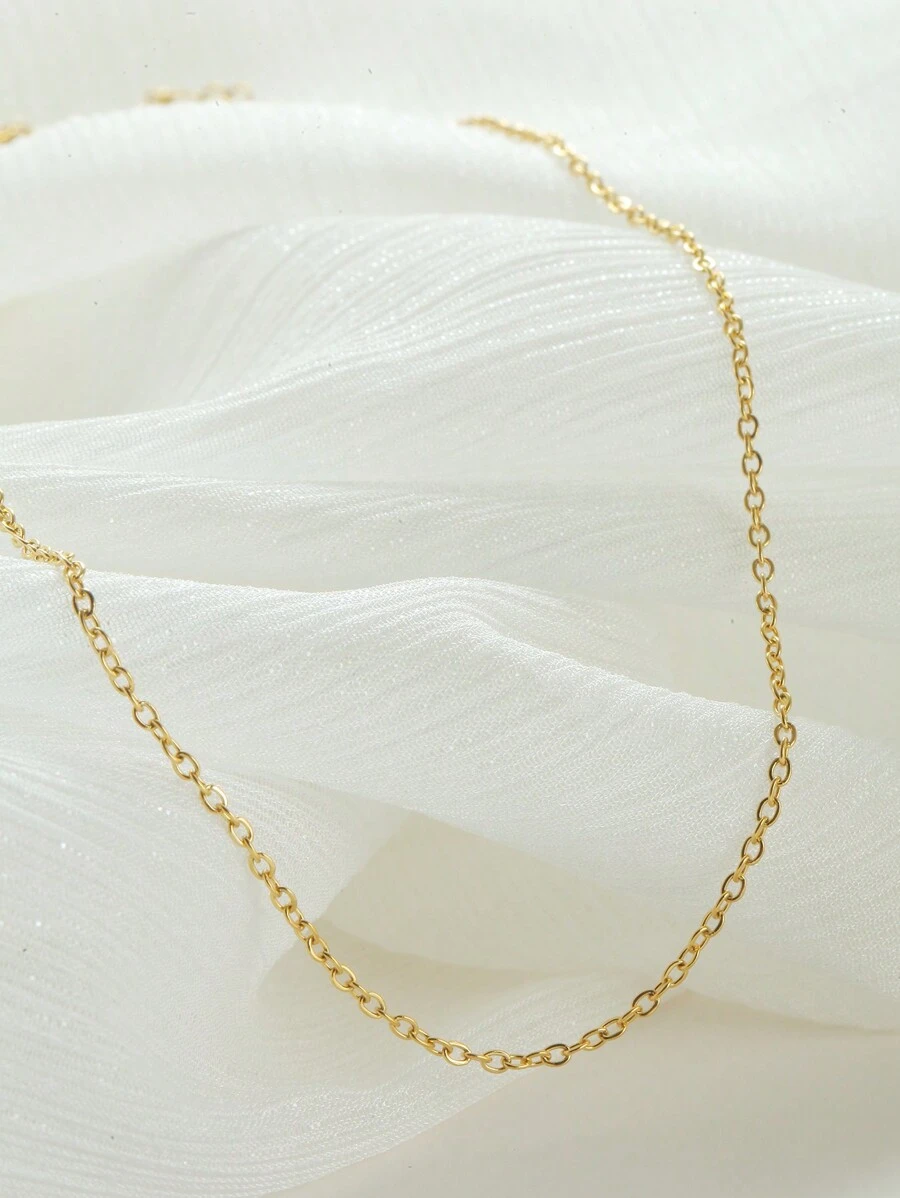 1pc Fashionable And Simple Chain Necklace O-Chain 40cm+5cm Necklace Suitable For Men's And Women's Daily Wear - Yellow Gold - View 1