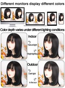 Short Straight Bob Wigs With Bangs Black Natural Synthetic Hair For Women Daily Cosplay Heat Resistant Fiber