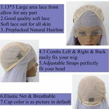 Fashion Cosplay Grey Blue Long Straight Lace Frontal Wigs 24inch Heat Resistant Synthetic Lace Front Wigs For Women Party Daily Wigs - Grey Blue - View 9