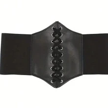 女士寬鬆彈性黑色蕾絲經典束腰帶 - 黑色 - 查看 5