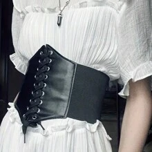 女士寬鬆彈性黑色蕾絲經典束腰帶 - 黑色 - 查看 3