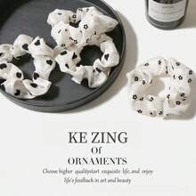 1 件简约网眼发圈，甜美优雅，低马尾，橡皮筋，女孩发带，百搭球头饰，仙女般的高端感，欧根纱网眼花发圈，发带，女性时尚发花发饰 - 白色 - 查看 4