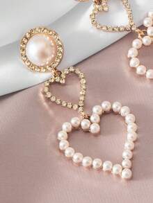 1對假珍珠愛心吊飾耳環 - 彩色 - 查看 3