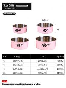 PETSIN 1入組卡通爪印寵物碗,適用於小/中型犬,不銹鋼防滑碗,適用於室內戶外 - 粉色 - 查看 4