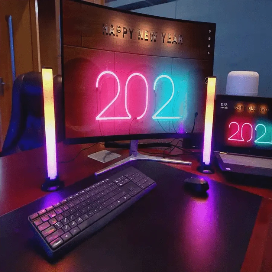 智慧led燈條帶音樂脈動彩色燈光效果氛圍rgb燈智慧應用控制帶遙控器和底座適用於臥室遊戲室電腦電視背光電影等假期和生日的首選 - 黑色 - 查看 1