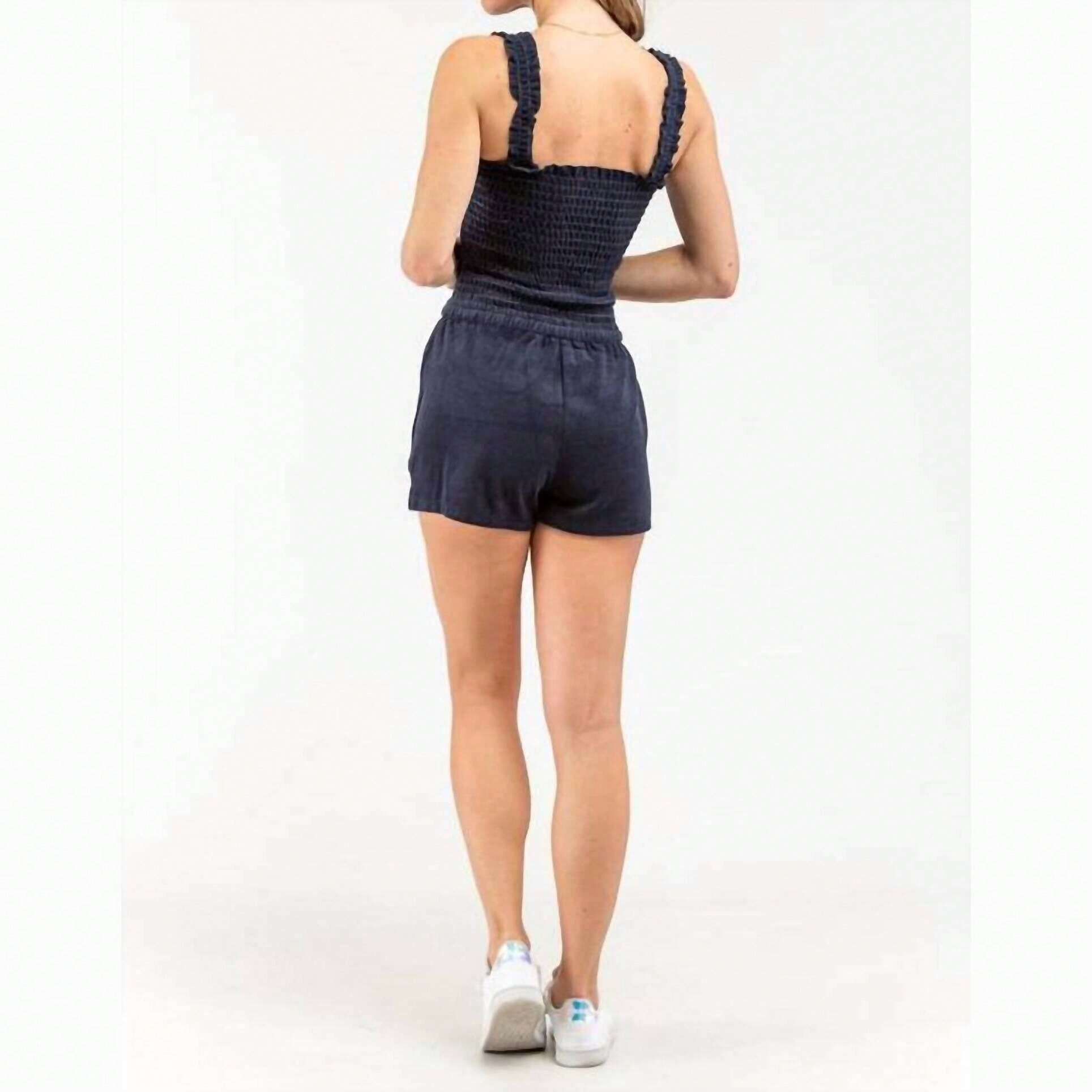 JUICY COUTURE Women's Micro Terry Regal Blue Smocked Romper | SHEIN USA
