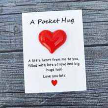 1張小口袋擁抱詩卡,隔離禮物,擁抱代幣,思念禮物,附帶鼓勵賀卡的可愛樹脂動物裝飾,特別的生日婚禮派對情人節禮物,家飾,房間裝飾,怪異的東西,便宜的東西 - 桃心 - 查看 7