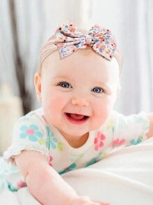 1pc Pink Bow Headband For Kids,Flower Pattern Elastic Hairband,Spring Hair Band For Baby,Kids Baby Hair Accessories - Pink - View 3