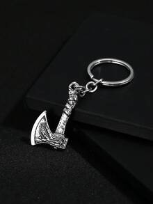 1 件时尚复古简约斧头形男士个性化钥匙扣吊坠 - 古銀色 - 查看 1