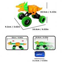 1pc Stretchable Dinosaur Inertial Car, T-Rex, Velociraptor, Pterosaur, Triceratops, Stegosaurus With Light, Extending Head And Tail - Dilophosaurus Inertial Toy Car (random Color) - View 5