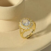 New Luxury Women's Fashion Jewelry Creative Personalized Ring, Copper With Small Cubic Zirconia Inlayed, Adjustable Size, Engagement Gift, 1pc - Open Ring - View 7