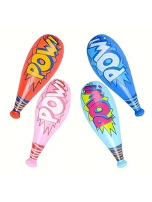 [Random Stripe Pattern]4pcs Inflatable Baseball Bat, Extra Large Sports Toy, Carnival & Birthday Party Prize, Baseball Theme Party Supplies & Fun Toys - Red - View 5