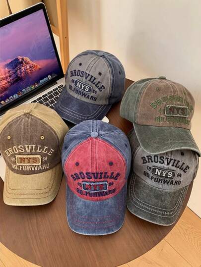 女士洗水丹寧棒球帽，復古字母刺繡，遮陽帽，戶外活動和日常穿著，春夏新款