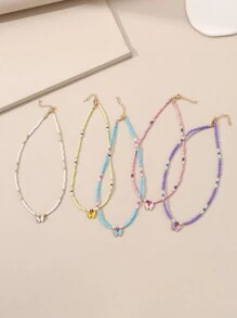 Set de 5 collares con cuentas con forma de corazón y flor para niñas